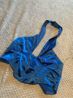 Shiny Satin Royal Blue Halter bralette Top